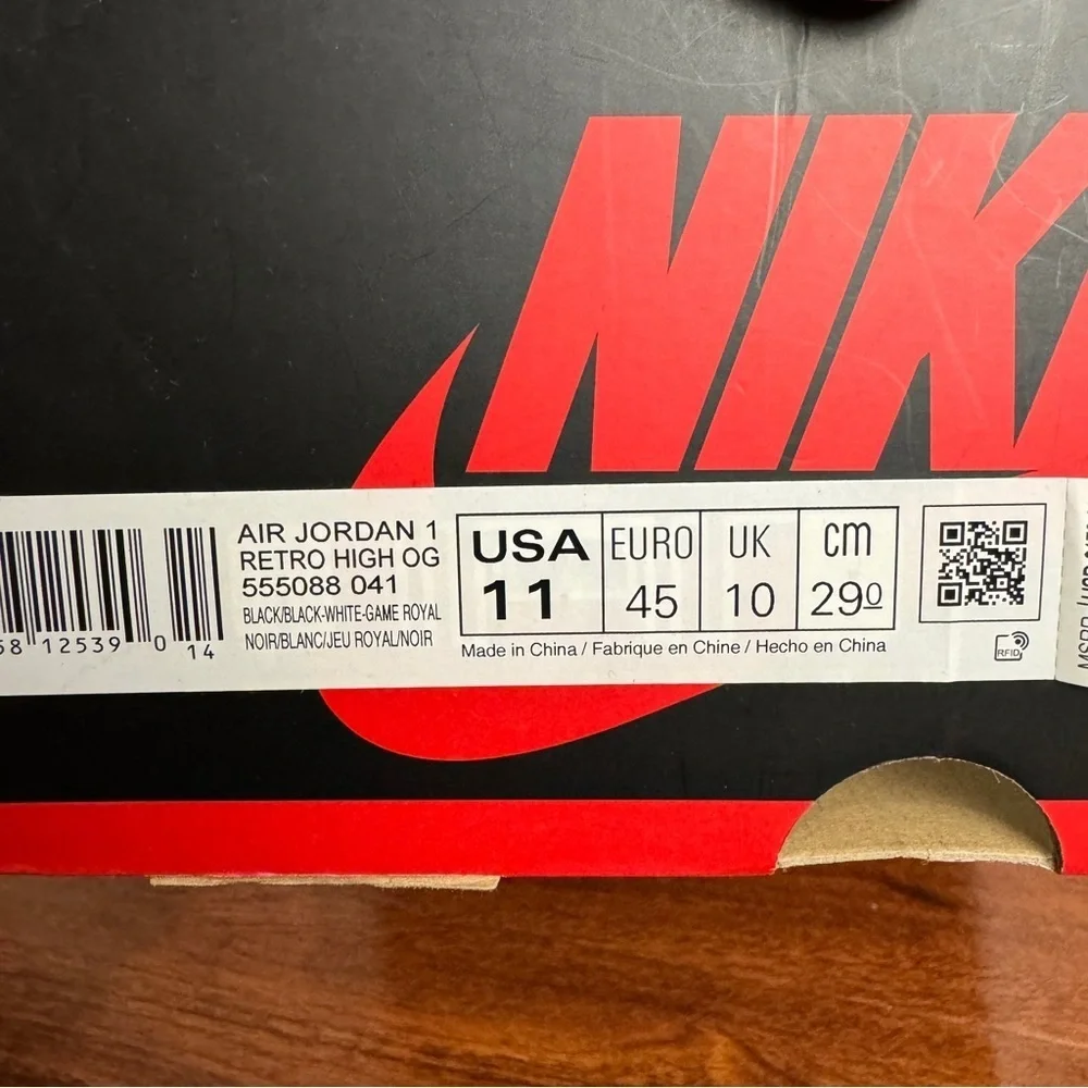 Jordan 1 Retro High Royal Toe Size 11